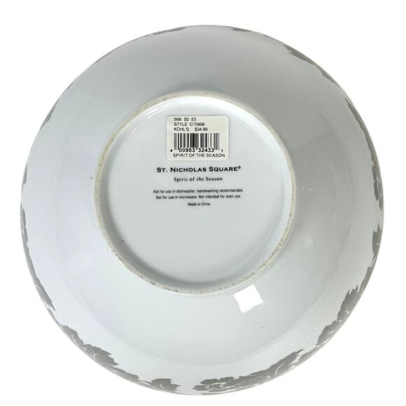 St Nicholas Square "Spirit of the Season" Elegant Gray Floral Gold Serving Bowl - Picture 3 of 4